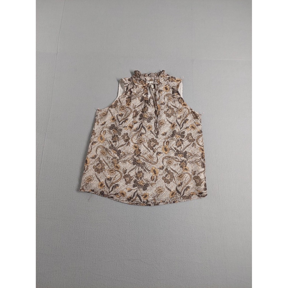 Joie Women Top S Beige Floral Sleeveless Mandarin Collar Tie‎ Neck Bohemian Chic